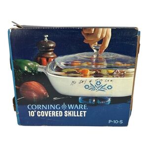 Vintage Corning Ware 10" P-10-S Skillet Blue Cornflower w/ Lid & Handle New